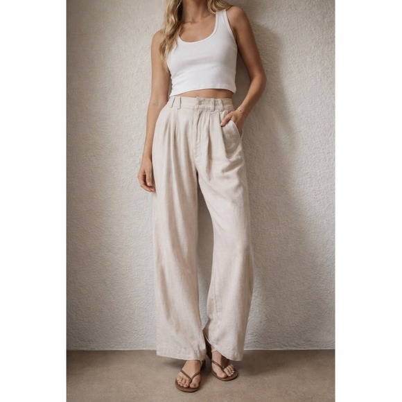 Free People Pants - Free People Pleated Tapered Cotton Pants Beige High Rise OB1626316 Size 6
